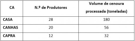 processamento cenoura TABELA