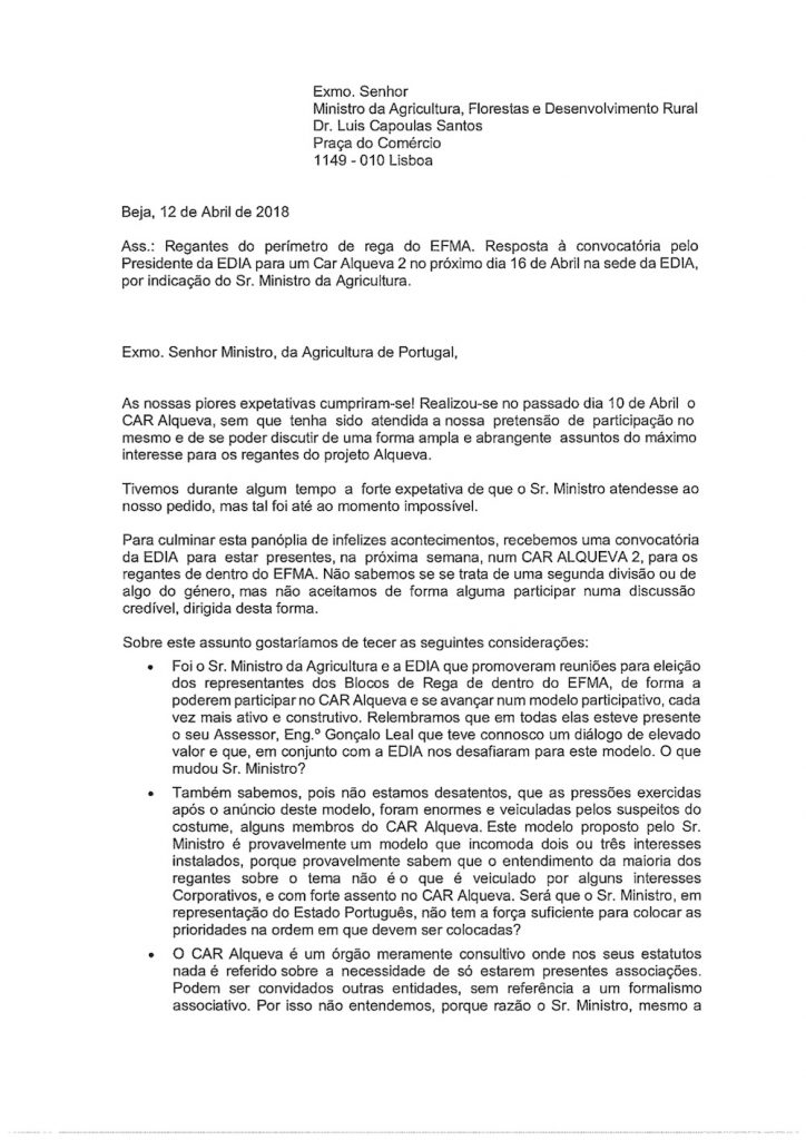 Carta das Associações de Regantes