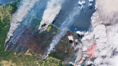 Vue satellite des incendies en Australie fournie par le système européen d’observation de la Terre du programme Copernicus.