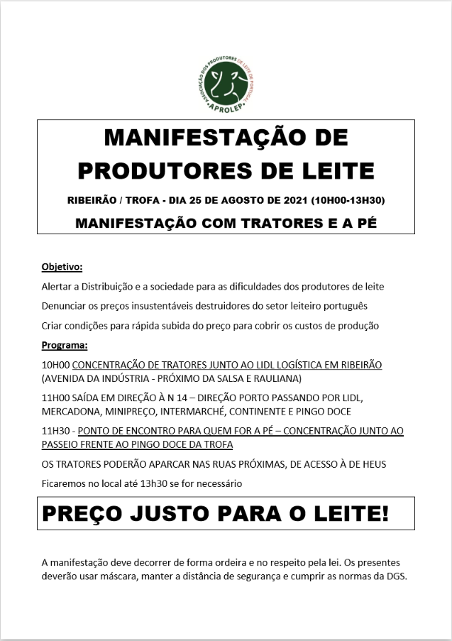 manifestação leite trofa