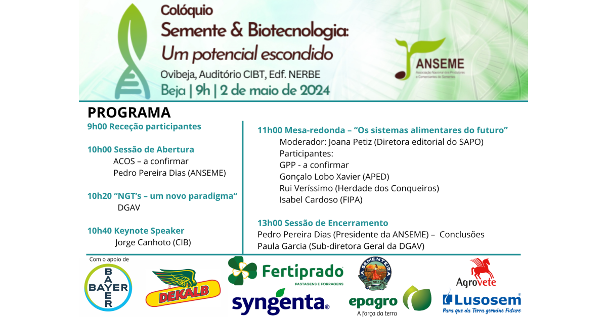 Semente & Biotecnologia: Um potencial escondido - 2 de maio - Beja